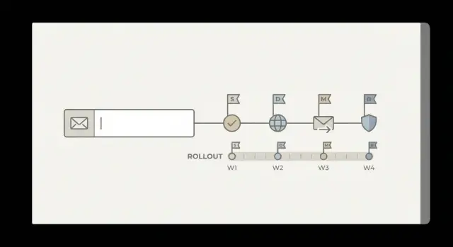 Multi-stage email validation rollout plan from regex-only checks